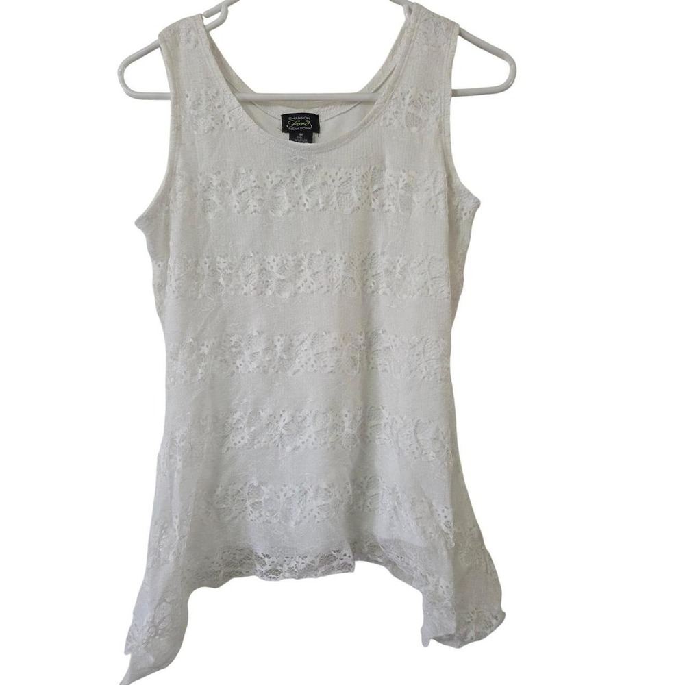Vintage Shannon Ford NY White Lace Hanky Hem Tank Top Womens Medium Y2K
